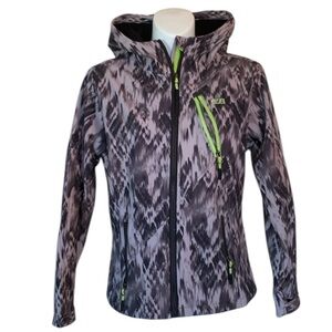 CB SPORT jacket, chore coat, zipper, hood, grey, neon green accents, pocket. M